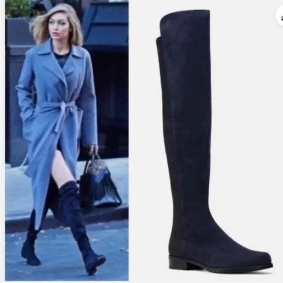Stuart Weitzman Shoes - NWOT Stuart Weitzman Navy Blue Suede/Black Over-the-Knee 5050 Boots Size 6 $895